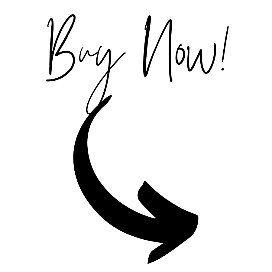 Words buy now in black with curved arrow